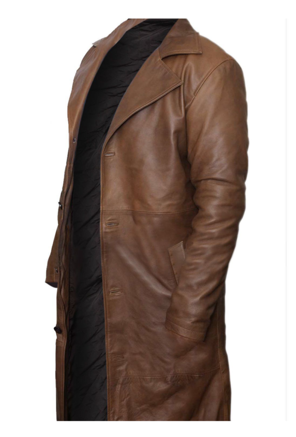 Men Waxed Brown Leather Trench Coat