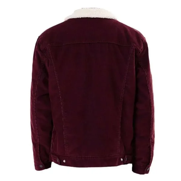 Men Burgundy Sherpa Trucker Western Jacket