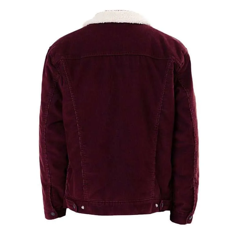 Men Burgundy Sherpa Trucker Western Jacket