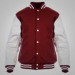 Men Maroon And White Letterman Jacket