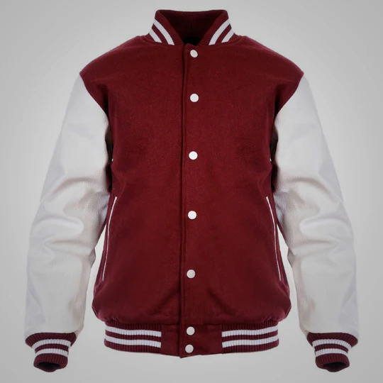 Men Maroon And White Letterman Jacket