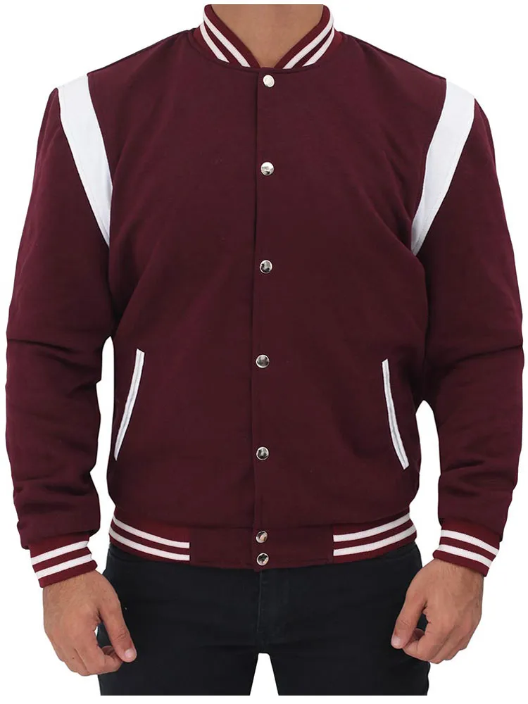 Men White And Maroon Letterman Jacket