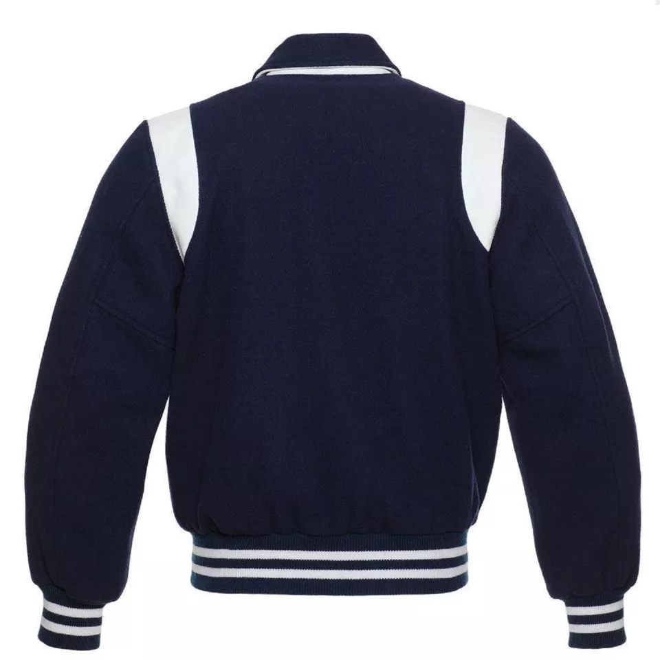 Men Navy Blue Wool White Varsity Leather