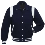Men Navy Blue Wool White Varsity Leather