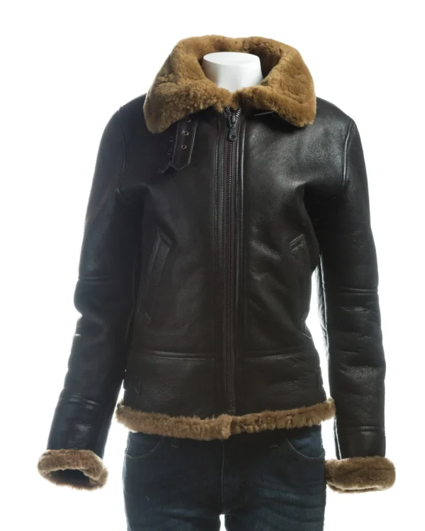 Women B3 Bomber Shearling Detachable Hood Jacket