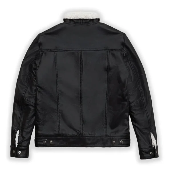 Men Black And White shearling leather trucker jacket