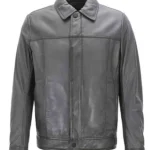 Men Trucker Slim Fit Grey Leather Jacket