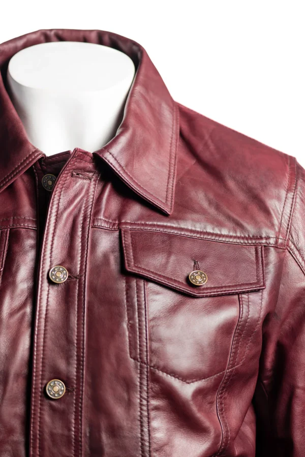 Mens Burgundy Leather Trucker Jacket