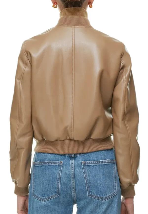 Women Camel Bomber Faux Leather Jacket