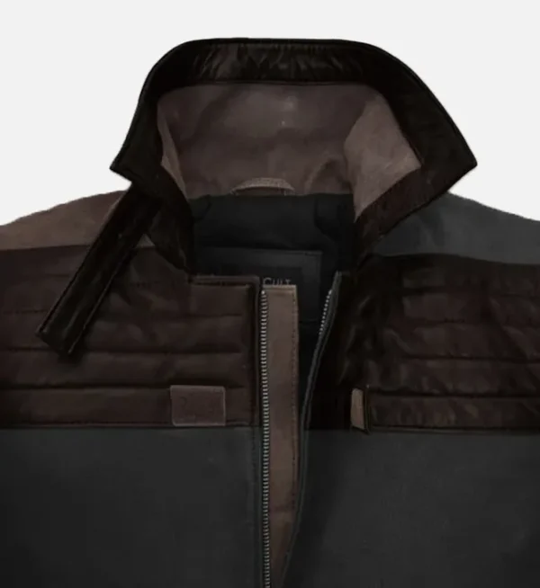 Men Black And Brown Leather Trench Coat