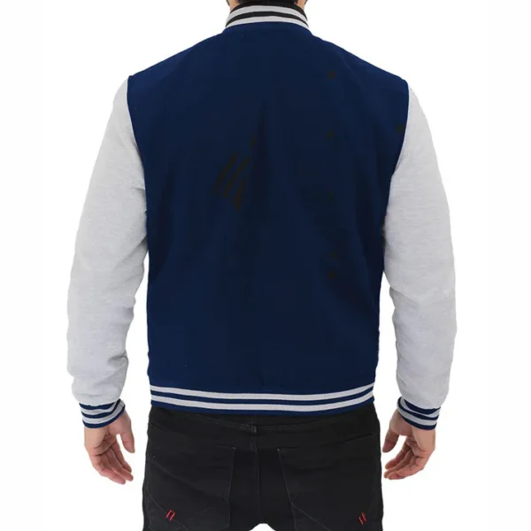 Men Grey And Blue Baseball Style Varsity Jacket