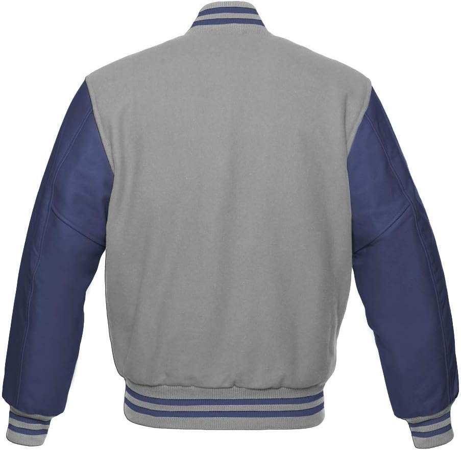 Men Baseball Grey And Royal Blue Varsity Jacket