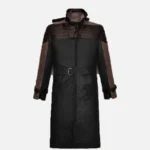 Men Black And Brown Leather Trench Coat