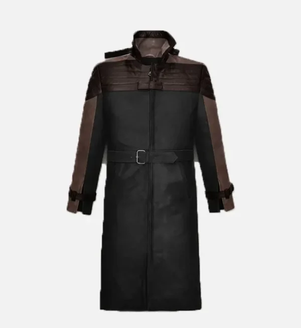 Men Black And Brown Leather Trench Coat