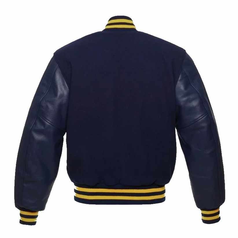 Mens Navy Blue and Yellow Varsity Jacket