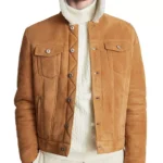 Men Tan Brown Sherpa Trucker Jacket