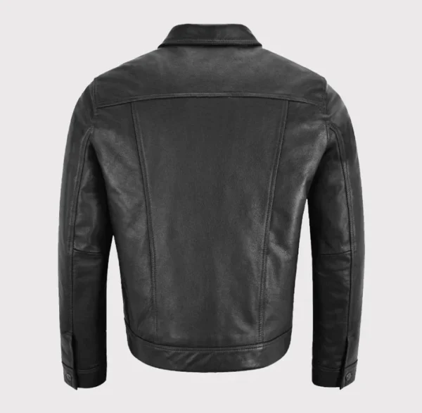Men Classic Black Trucker Western Leather Jacket