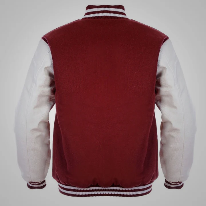 Men Maroon And White Letterman Jacket