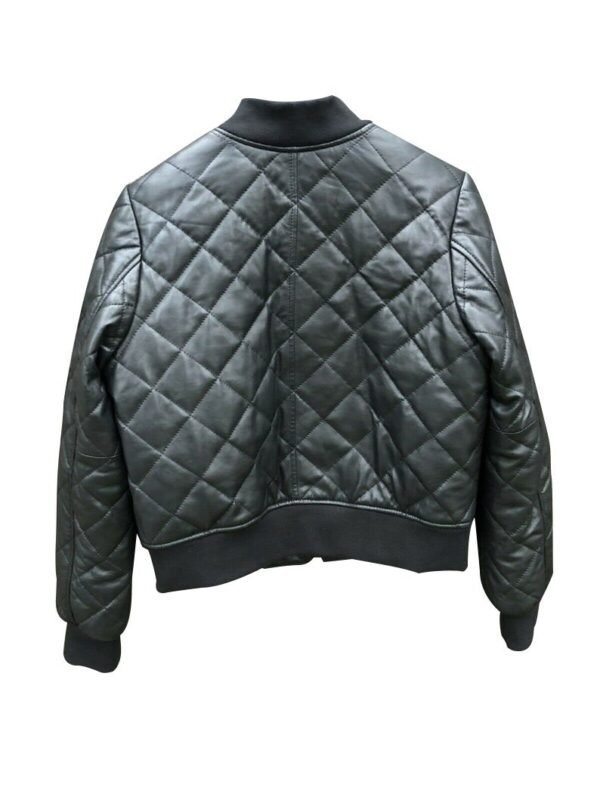Women Black Leather Quilted Bomber Jacket