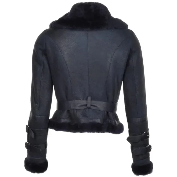 Women Black Sheepskin Leather Bomber Fur Jacket