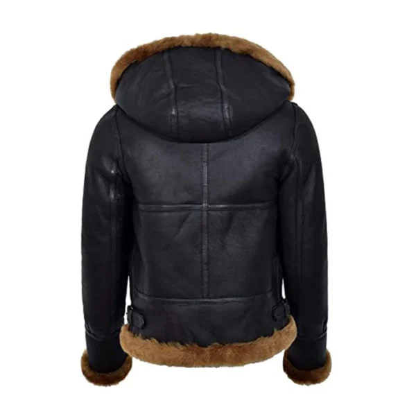 Womens Black Hooded B3 Flying Shearling Jacket