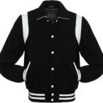 Men Black Wool White Leather sleeves Varsity jackets