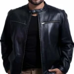 Mens Black Cafe Racer Leather Jacket