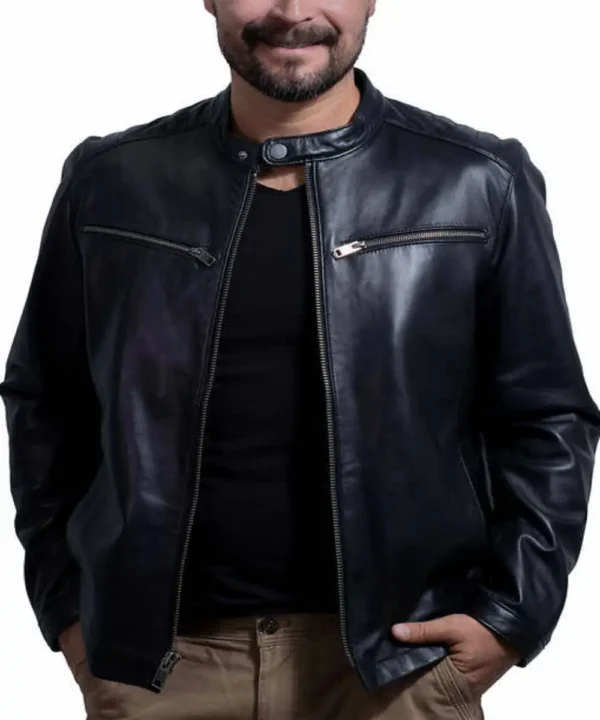 Mens Black Cafe Racer Leather Jacket