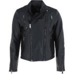 Mens Side Zip Biker Black Leather Jacket