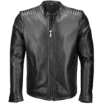 Mens Black Tanned Leather Ribbed Biker Jacket