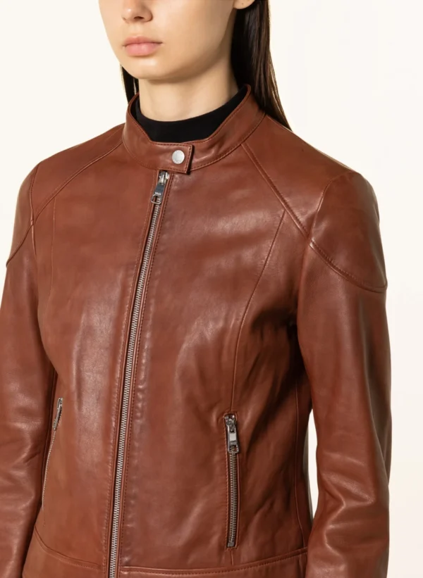 Women Brown Leather Cafe Racer Jacket