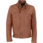 Mens Stylish Cognac Brown Biker Leather Jacket