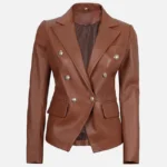 Womens Elegant Brown Leather Blazer