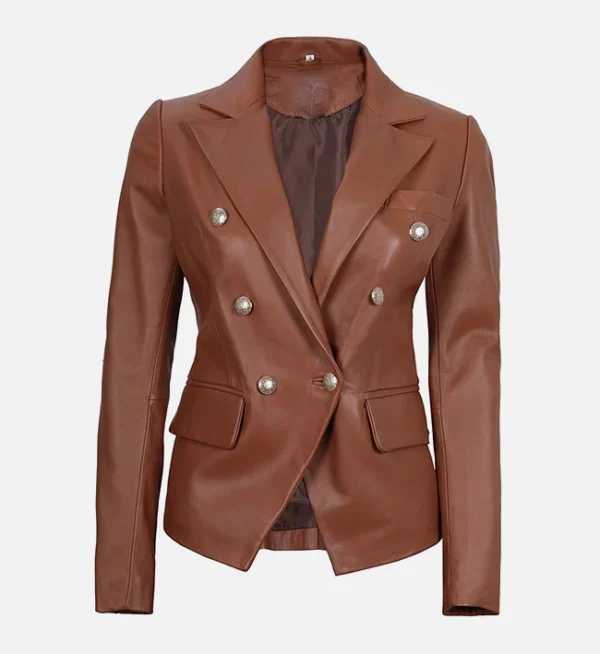 Womens Elegant Brown Leather Blazer
