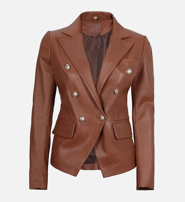 Womens Elegant Brown Leather Blazer