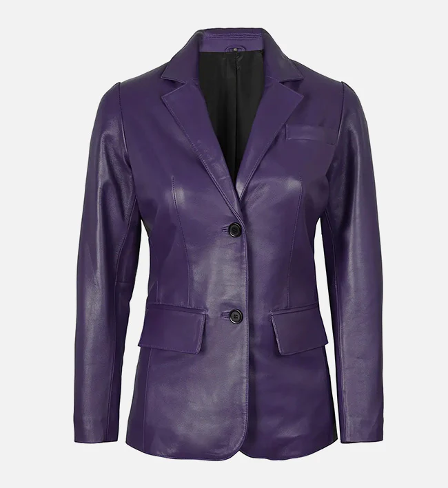 Womens Two Button Purple Leather Blazer