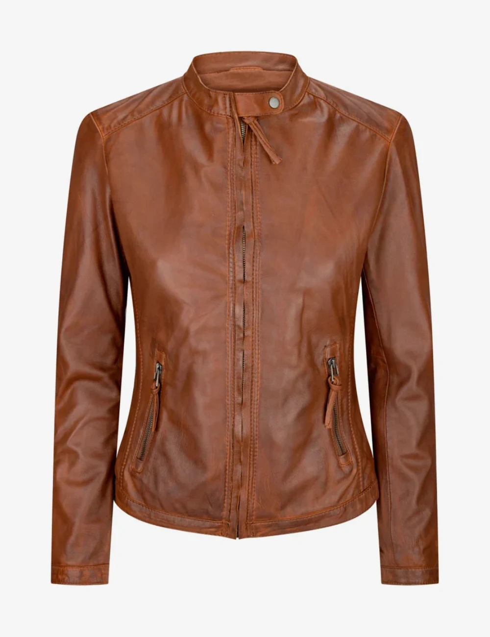 Women Vintage Brown Leather Cafe Racer Jacket