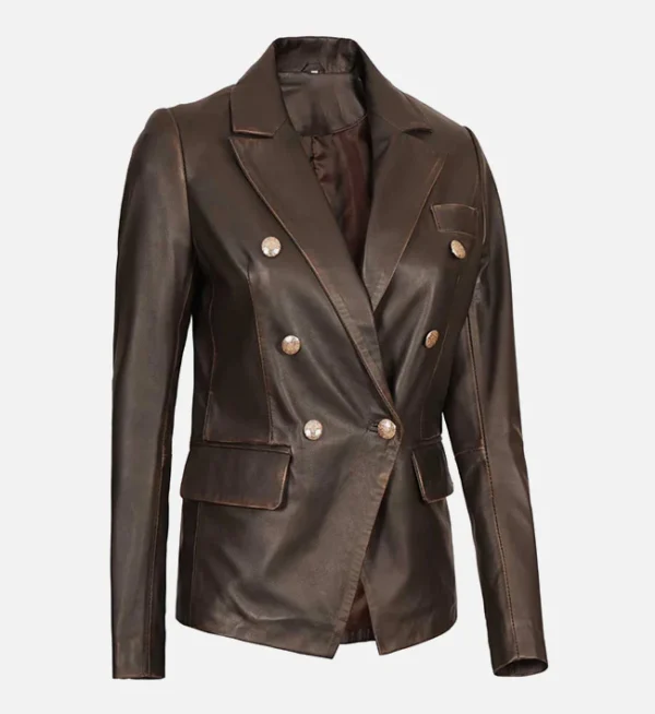 Womens Vintage Rub Off Brown Leather Blazer