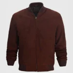 Men Dark Brown Bomber Suede Jacket