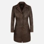 Women Distressed Brown Leather Coat