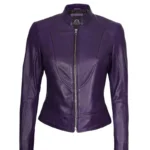 Women Purple Motorcycle Leather Jacket