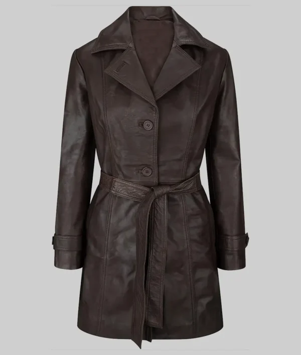Women Stylish Chocolate Brown Leather Coat
