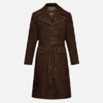 Women Dark Brown Suede Leather Full Length Coat