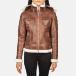 Women Fiona Brown Hooded Shearling Leather Jacket