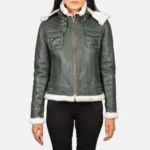 Women Fiona Green Hooded Shearling Leather Jacket