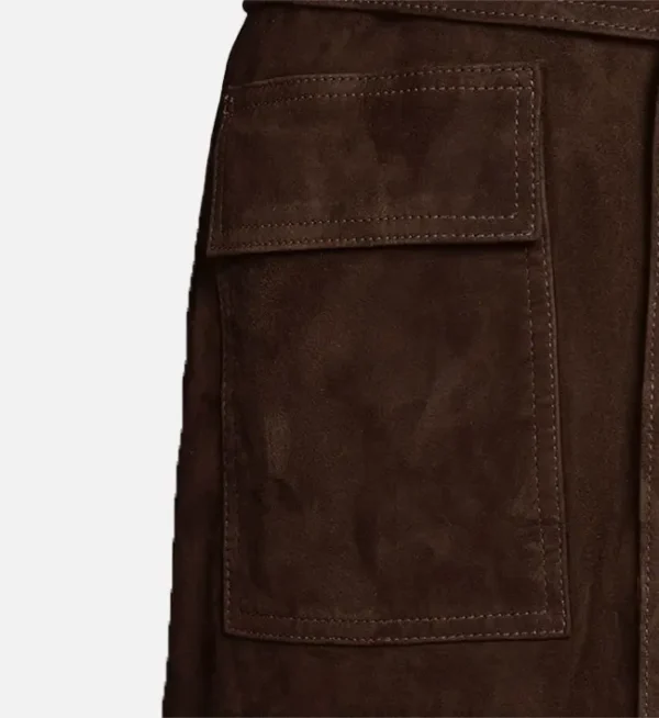 Women Dark Brown Suede Leather Full Length Coat
