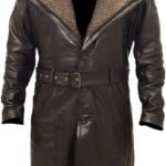 Mens German Belted Brown Real Leather Duster Coat
