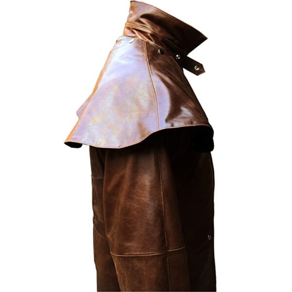 Mens Brown Leather Long Duster Coat