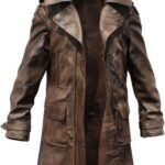 Men Vintage Brown Distressed Leather Duster Coat
