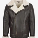 Men Aviator Cross Zip Shearling Leather Jacket